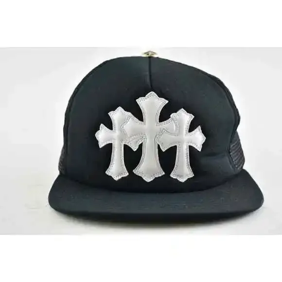 Chrome Hearts Cemetery Trucker Black White 3 Crosses Baseball Cap Snapback Hat